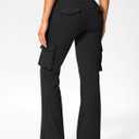G Gradual Women's 6 Pockets High Waist Yoga Pants Stretch Cargo Flare Leggings for Fitness, Travel, Casual Wear (Black, XL)
