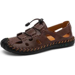 Mens Casual Closed Toe Leather Sandals Outdoor Fisherman Adjustable Sport Summer Shoes, 7.5, Dark Brown