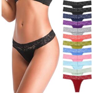 ANNYISON Women's Thongs, T Back Low Waist See Through Panties Cotton Seamless Lace Thongs for Women (Large)