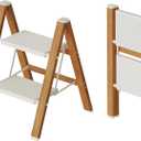 2 Step Lightweight Aluminum Folding Ladder, Portable Step Stool with Anti-Slip Pedals, 330 lbs Capacity for Home, Office, KitchenWhite&Woodgrain