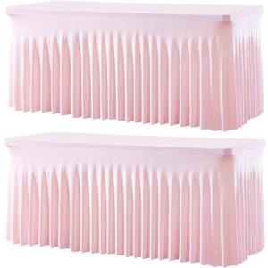 Besutolife 2 Pack Pink Spandex Tablecloth for 6ft Rectangle Tables Fitted Table Cloth Stretch Table Covers Skirt 6ft Rectangular Tablecloths for Banquet Parties Wedding Decorations