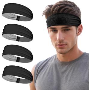 Sukeen Sports Headbands for Men, Moisture Wicking Sweat Bands Headbands Non-Slip, Breathable Elastic Sweatband, Running Headband for Yoga, Tennis, Fitness Workout (Black)