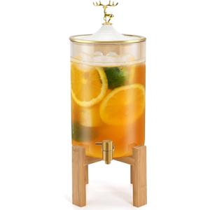 Glass Drink Dispenser with Stand, 2.11 Gallon Glass Beverage Dispenser with Spigot, Punch Dispenser for Parties, Party Drink Dispenser for Lemonade, Juice, Punch, Water, Outdoor, Daily Use
