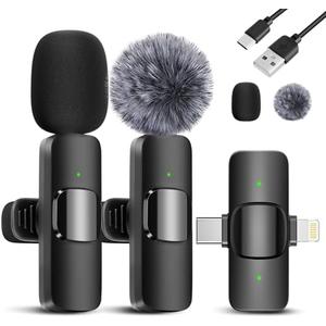 ODGG 2 Pack Wireless Lavalier Microphone for iPhone 15, USB C Android Phone, Laptop, Tablet, PC, Type-C Mini Lapel Mic with Noise Reduction for Vlog Video Recording Content Creator (2 in 1)