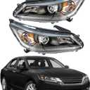 HO2502151 HO2503151 Driver and Passenger Side Black Housing Projector Headlamps Assembly Replacement for Accord 2013-2015 4-Door Sedan Halogen Headlights