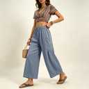 Womens Wide Leg Cropped Pants Drawstring Casual Palazzo Pants Loose Flowy Lounge Trousers with Pockets Apricot