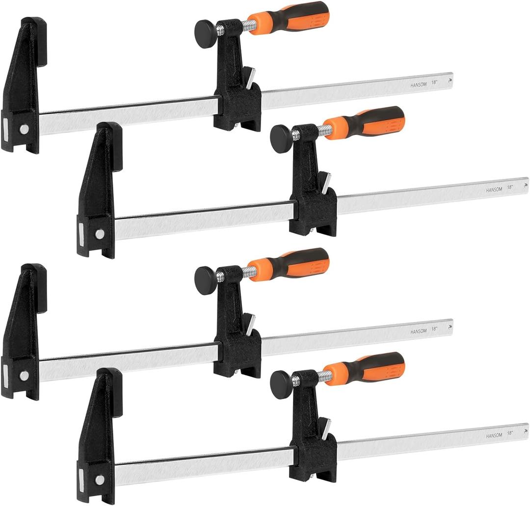 4-Pack 18 inch Long Bar Clamps, Heavy Duty, Force 600 Lbs, Adjustable and Quick Release, Woodworking Clamps, Throat Depth 2.5 inch with Plastic Handle