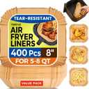 2 x 400 Pcs Air Fryer Liners Disposable, 8" Square Heavy-Duty Parchment Paper for 5-8 qt Airfryer Basket, Non-Stick & Grease-Proof Baking Liner for Oven Pan