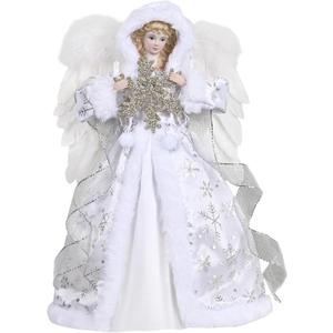 Lighted Angel Tree Topper, 14" Angel Christmas Tree Topper Lights with Snowflake, Battery Operated LED Tree Topper for Xmas Tree Top Decor Holiday New Year Home Ornament (White)