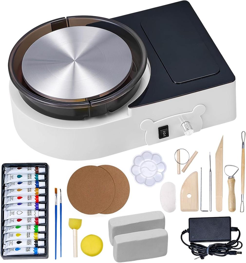 VEVOR Pottery Wheel for Kids Adults and Beginners - Complete Pottery Kit with 6" Turntable & Storage Design, Speed Adjustable with Air Clay Art Supplies Sculpting Tools, Craft Christmas Gifts, White