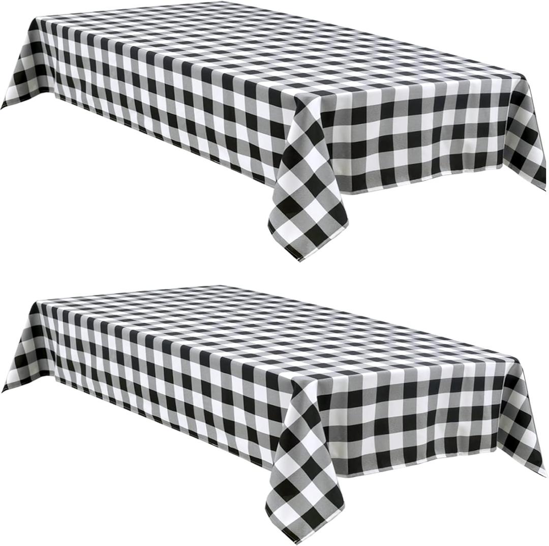 Hiasan Buffalo Plaid Tablecloth Waterproof, 2 Pack, 54 x 80 inch - Black and White Checkered Table Cloth Rectangle for Outdoor Picnic/Party/Dining