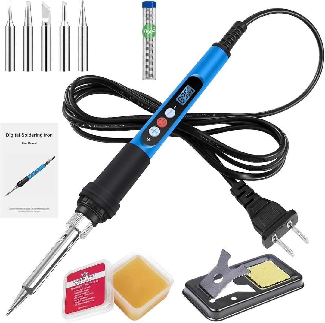 Soldering Iron Kit, 90W 110V Fast Heat up LCD Digital Soldering Gun kit with Ceramic Heater, 10 in 1 Adjustable Temperature Soldering Kit with Automatic Sleep Mode (Blue)