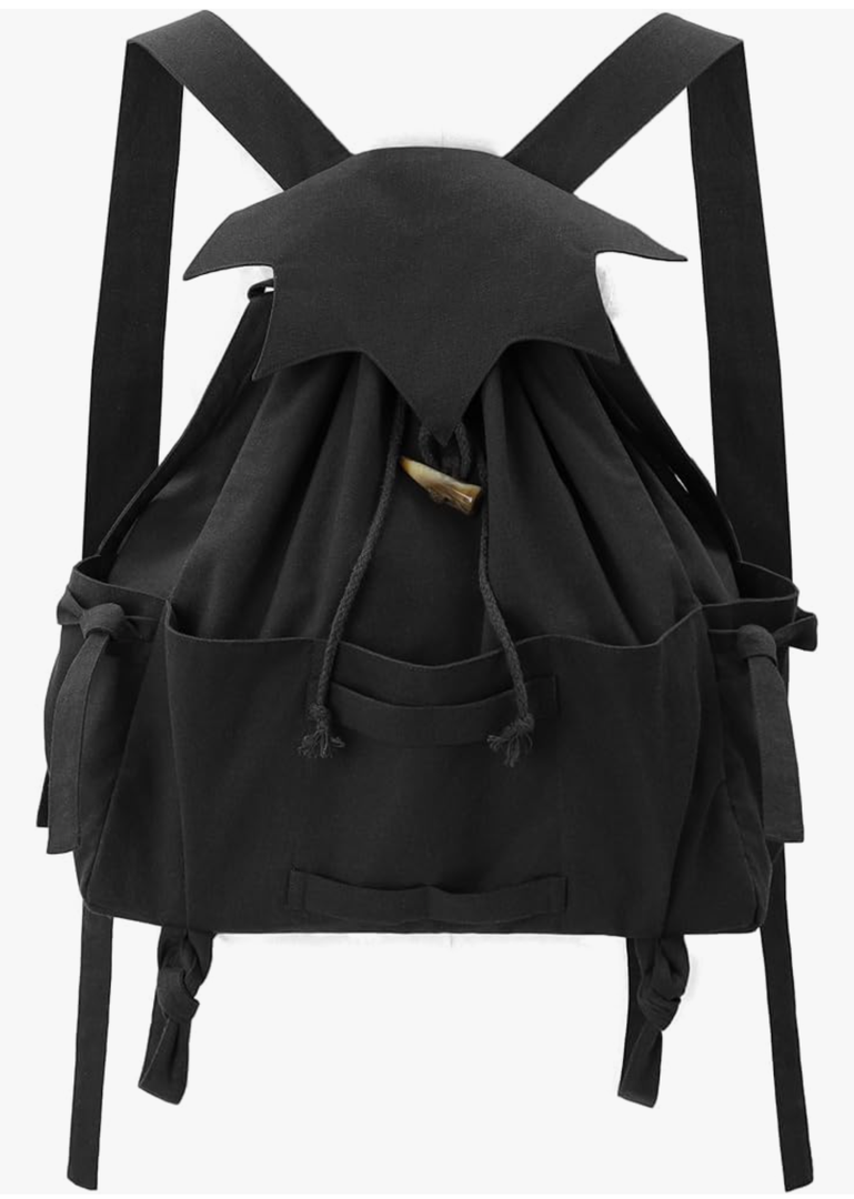 KUOIN Medieval Drawstring Backpack, Vintage LARP Renaissance Bag Ren Fair Fantasy Accessories (Black)