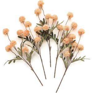 Floroom 5pcs Faux Silk Pompon Mum Artificial Flowers, Bulk Fake Mini Chrysanthemums with Stems for DIY Bouquet Centerpieces Wedding Fillers Arrangements Shower Decorations, Apricot Peach