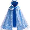 Girls Princess Velvet Cape Kids Elsa Hooded Princess Cape Halloween Snow Cloak Costume 2-10Years (Medium, Frozen Blue)