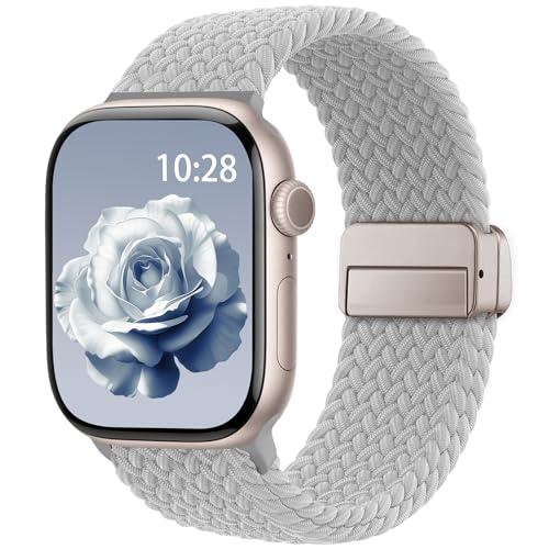 Braided Stretchy Band Compatible with Apple Watch Bands 38mm 40mm 41mm 42mm 44mm 45mm 46mm 49mm Women Men, Soft Nylon Solo Loop Magnetic Sport Strap for iWatch Series 11 10 9 8 7 6 5 4 3 2 1 SE Ultra