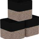 Storage Cotton Cubes 11 Inch, Woven Cotton Rope Storage Baskets for Toys Blanket Organizing, Storage Bins Decorative Organizer with Handles for Living Room Laundry Room Closet (3 Pack, Black Brown)