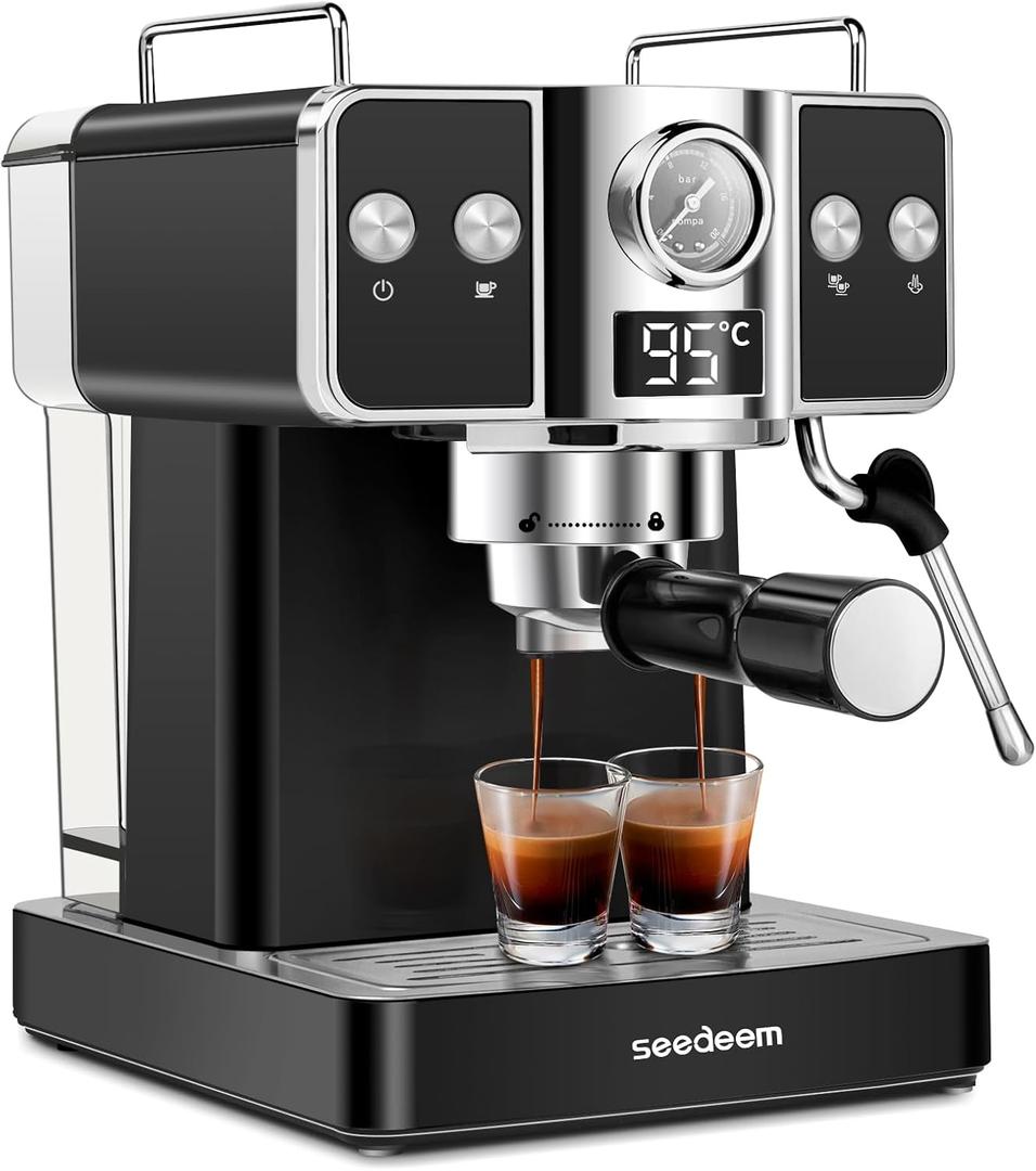 SEEDEEM Espresso Machine,20 Bar Espresso Maker with Milk Frother,Stainless Steel Latte and Cappuccino Machine with 1.8L(60 Fl Oz) Removable Water Tank (Black)