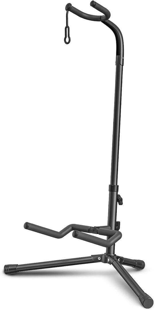 GLEAM Guitar Stand - Adjustable Fit Electric, Classical Guitars and Bass, Load Capacity 20LB, Accessories, Folding Type Black