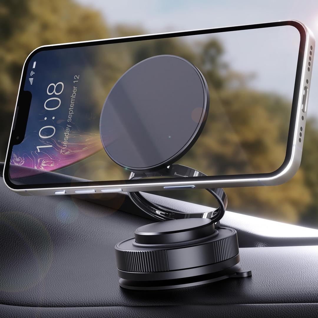 Phone Holder for Car Magsafe, 360 Adjustable 2500gf Strong Magnetic Car Phone Holder, Hands Free Suction Cup Cell Phone Mount for iPhone 16 Pro Max 15 14 13 12
