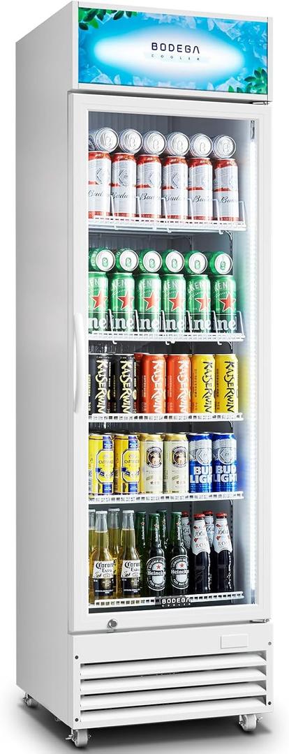BODEGA BODEGACOOLER Commercial Beverage Refrigerator with Glass Door,12.5 Cu.Ft Drink Refrigerator,Upright Large Display Merchandiser Beverage Bar Cooler Hold Beer,Soda Drinks,Wine with LED Light Box