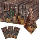 Tiamon 3 Pcs Western Party Tablecloth Western Cowboy Party Table Cover Cowboy Theme Plastic Tablecloth Wild West Wooden House Table Cover for Birthday Supplies