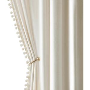 MIULEE Ivory Pom Pom Velvet Curtains for Bedroom/Living Room Darkening Thermal Insulating 96 Inches Long Creamy White Blackout Curtains with Rod Pocket for Girls Room/Nursery/Home Theater Set of 2