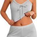 Avidlove Lingerie Sets For Women Sexy Sleepwear Lingerie Set Lace Trim Short PJ Set Soft Sleepwear Shorts 2 Piece Large (Light Gray)