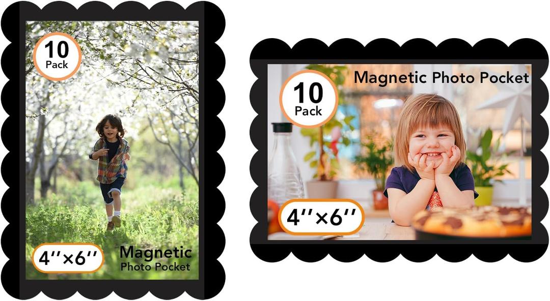 Mingting Magnetic Picture Frame, 10 Pack Magnetic Frame Reusable, Magnetic Photo Frames for Refrigerator 4x6 With Wavy Border, Refrigerator Magnets for Pictures Suitable Home, School, Office (Black)