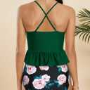 Tutorutor Women High Waisted Swimsuits Peplum Tankini Set Ruffle Floral Print Teen Spaghetti 2 Piece Halter Bikini (XS)