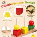 Wooden Sorting & Stacking Toys, Color Recognition Sensory Toys Shape Matching Game, Stacking Puzzle Building Blocks Learning Activities Fine Motor Skills Toy for 2 3 4 5 Years Old Kids