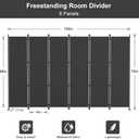 Kokorona 6 Panel Room Divider, 6FT Tall Folding Privacy Screen Wall Dividers, Portable Privacy Screen Freestanding Room Divider for Room Separation, Included - Cover Strips, Grey, 120''W x 72''H