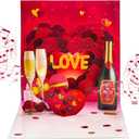 Valentine's Day Cards, Anniversary Card Pop Up Card,Champagne LED light & Music, Valentine card for women and men, music playing Valentine- accompaniment, impresses lovers (Champagne Bubble Red)