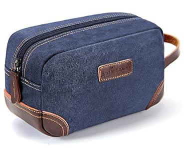 Emissary Men's Toiletry Bag, Leather and Canvas Travel Toiletry Bag, Dopp Kit for Men, Travel Bathroom Bag Men's Shaving Kit, Travel Kit Small Bags for Men, Shaving Bag for Travel Accessories, Blue