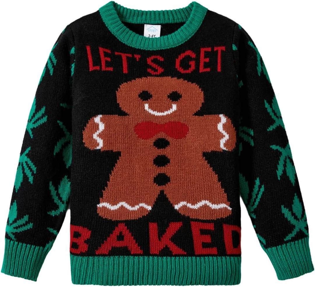 IFFEI Unisex Ugly Christmas Sweater Kids Cute Knit Pullover Top Cozy Jumper for Holiday Party 2-11 Years (4-5T, Black)