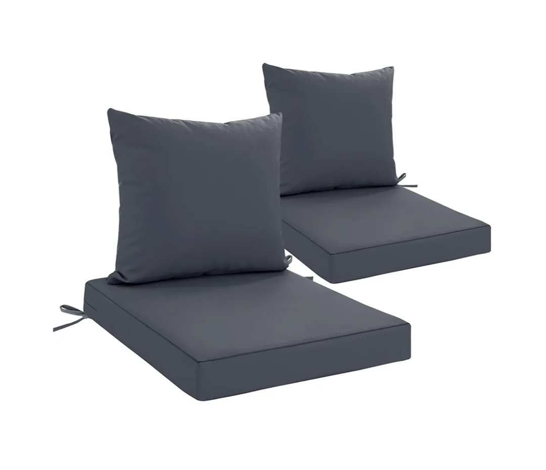 24x24 Inch Outdoor Cushions for Patio Furniture Set of 2, Waterproof Outdoor Chair Cushions w/Fade-Resistant, Removable & Machine-Washable Covers, Deep Seat Sofa/Couch Pads Replacement, Dark Grey