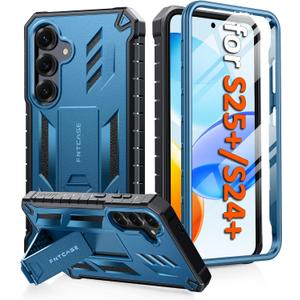 FNTCASE for Samsung Galaxy S25-Plus Case: for Galaxy S24-Plus Case with [Built-in Screen Protector & Kickstand] [Military-Grade Drop Protection] Heavy Duty Protective Full Body Shockproof TPU Blue