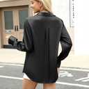 Zeagoo Satin Blouses for Women Silk Button Down Shirts Long Sleeve Business Casual Tops (Black, XL)