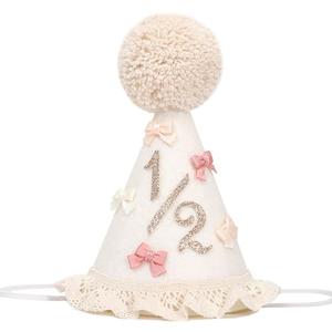 BASCT Bow Half Birthday Hat for Girls – Boho 1/2 Birthday Crown, Baby Girl Pink Party Hat, Half Way to One Bday Decorations, Cake Smash Outfit