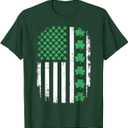 US American Flag with Shamrocks for St Patricks Day T-Shirt XL