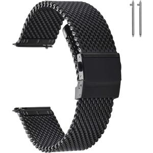 EACHE Stainless Steel Thick Mesh Watch Bands for Mens, Quick Release Adjustable Heavy Duty Mesh Watch Straps 18mm 