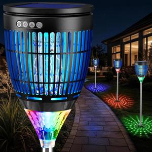 All in 1 Solar Bug Zapper Outdoor, Flame & Projection Mode, Auto/Manual Modes, 4200V Electric Mosquito Killer with High Powered, IPX5 Waterproof Rechargeable Fly Insect Trap for Patio Garden Yard RV
