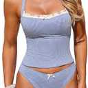 ZAFUL Halter Tummy Control Swimsuits for Women Strapless Tankini 2026 Resort Vacation Bowknot Two piece Set for Teens XL