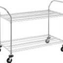 Finnhomy 2-Tier Commercial Grade Rolling Cart, Heavy Duty Utility Cart, Carts with Wheels and Handles, Kitchen Cart on Wheels, Metal Serving Cart with 700 lbs Capacity, Shelf Size NSF, 23.6"D x 55.1"W x 39.3"H