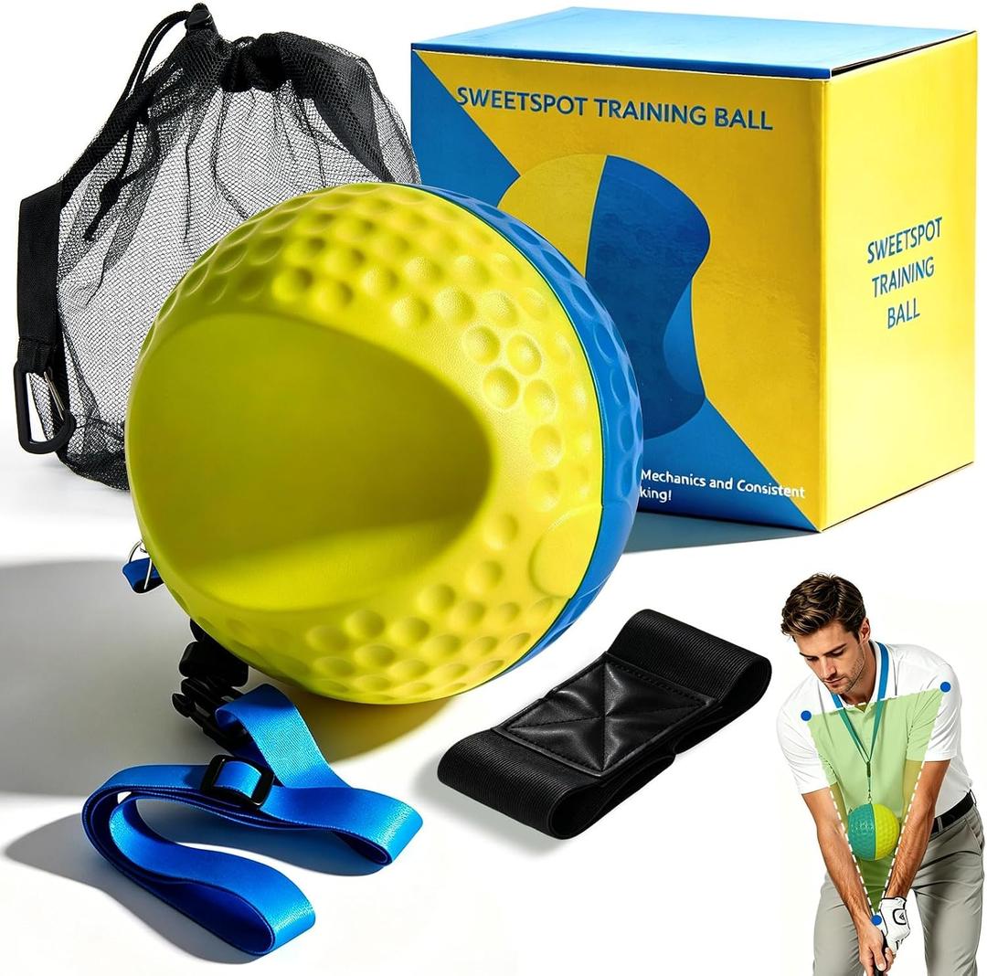 Golf Training Aid Ball and Armband, Golf Swing Trainer for Consistent Precise Swing, Fix Slicing, Scooping Chicken Wing, Golf Training Tool with Armband, Adjustable Lanyard, Storage Bag Golfer