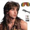 Mullet Wigs for Men,Joe Dirt,Emo Wig 80s Costumes Fancy Party Accessory Cosplay Wig Halloween Man x (Brown)