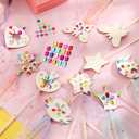 34 Pcs Make Your Own Princess Wand Kit 16 Unfinished Star Butterfly Crown Moon Fairy Wood Stick 6 Gem Stickers 4 Satin Ribbons 8 Mesh Decor for Princess Cosplay Party Accessories DIY Art Craft Making