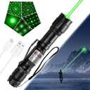 Green Laser Pointer, Rechargeable with Star Cap and Pocket Clip | Single-dot and star patterns, Type-C charging, wrist strap, for Outdoor, Astronomy, Construction, Hiking