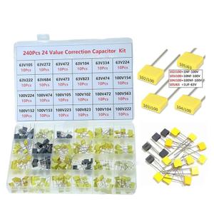 240Pcs Correction Capacitor Kit 24 Values x 10 pcs 63V-100V 102J-105J Polypropylene Safety Plastic Film Capacitors Assorted Series