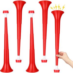 4 Pcs Stadium Horn for Adults, 21 Inch Vuvuzela Plastic Collapsible Cheering Trumpets for Sporting Events Football Carnival Party (Red)